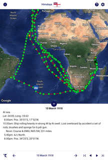 H.M.S. Himalaya in portrait orientation, satellite map, on 7 inch tablet